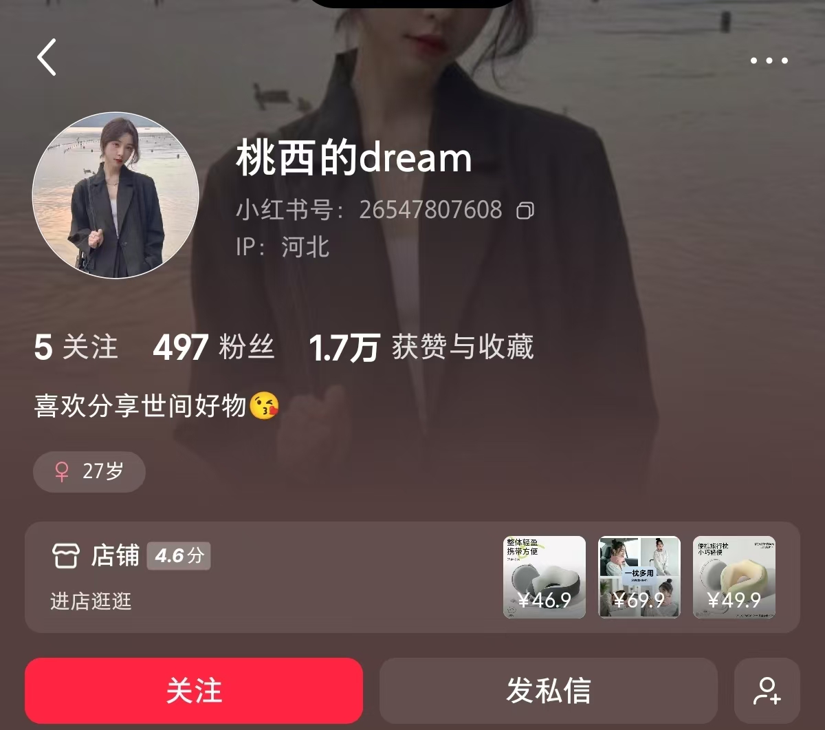 U型枕爆单，五百粉丝一个月赚1.1w 主页截图